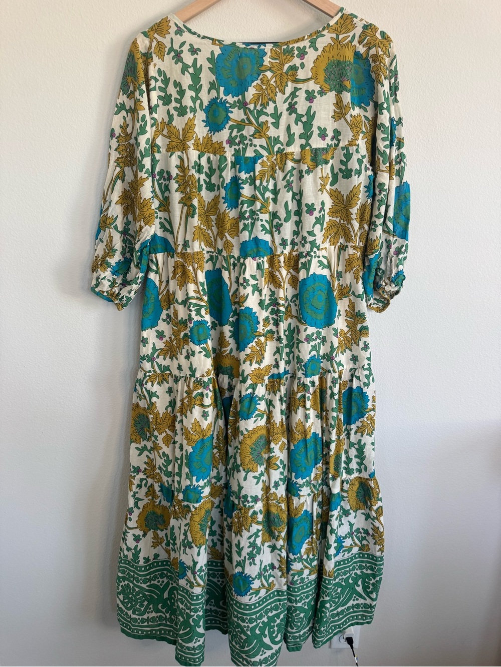 NATURAL LIFE Floral Tiered Midi Dress 100% Cotton Lined Boho Tassel Tie Large - Picture 9 of 11